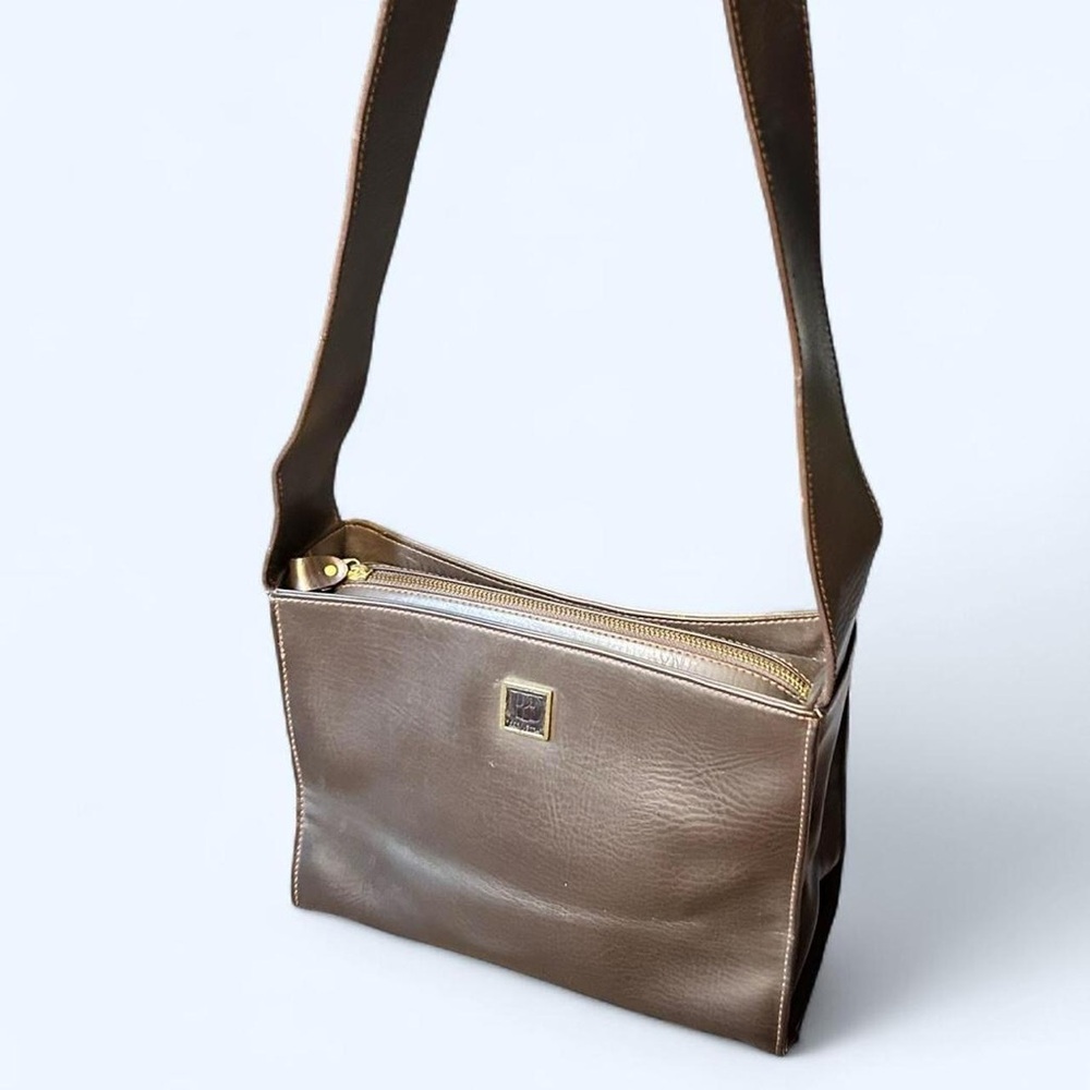 Grunge Brown Leather Shoulder Bag by Perry Ellis!